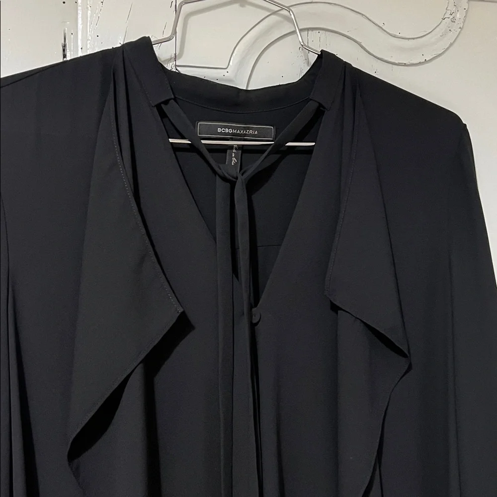 BCBGMAXAZRIA Flowy High Low Ruffle Chiffon Dress in Black, XXS - Picture 5 of 6